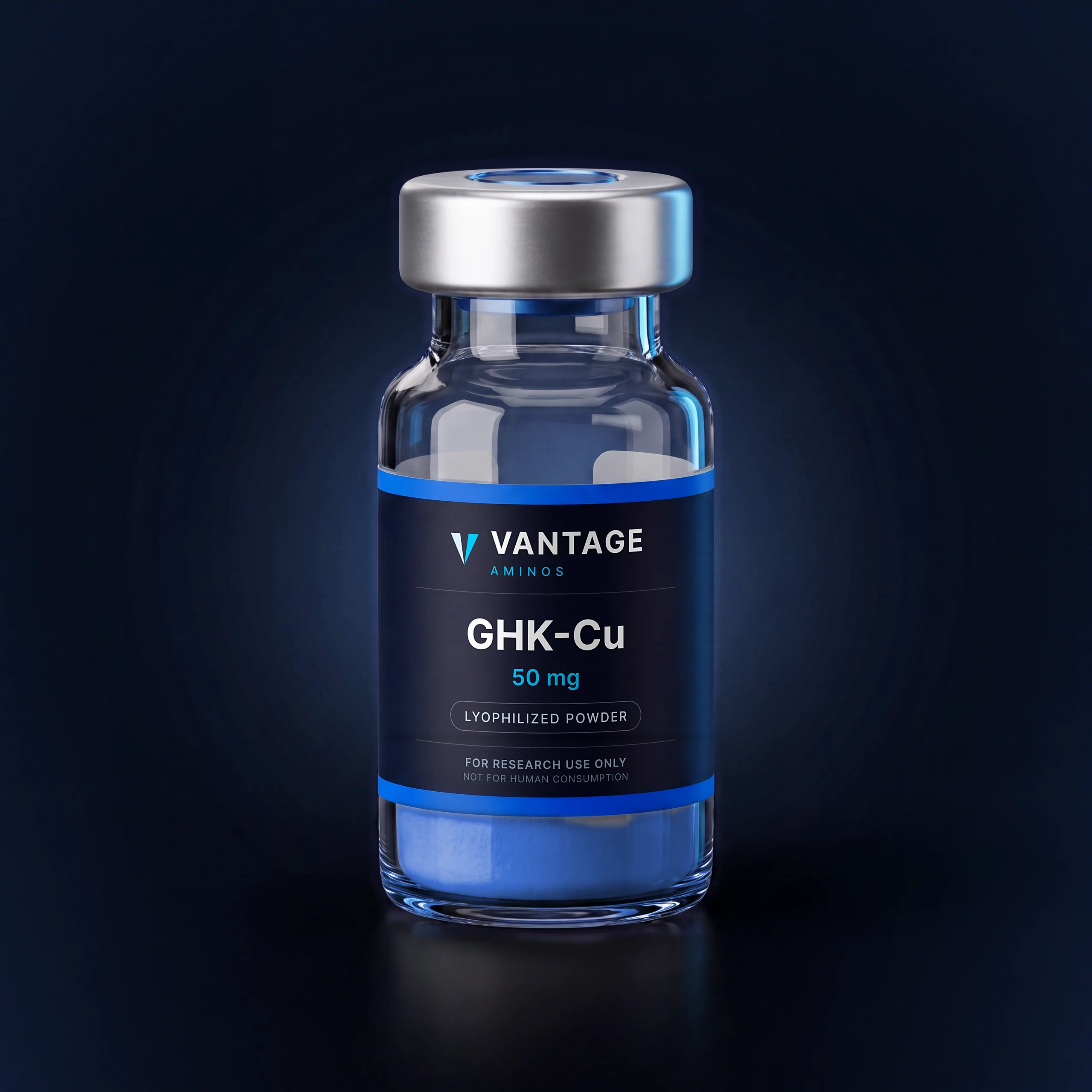 GHK-Cu lyophilized research vial, Vantage Aminos